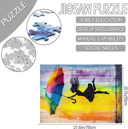 Tucocoo 1000 Pieces Jigsaw Puzzles for Adults Joyfully Girl Street Art Jigsaw Puzzle Rainbow Umbrella Art Puzzles for Challenging Family Activity Game Colorful DIY Crafts Puzzle Wall Decor Gifts