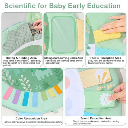 Baby Play Gym Mat Tummy Time Mat, Washable Baby Activity Play Mat for Sensory, Visual, Hearing, Touch Development, Baby Toys Shower Gift for Newborn