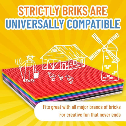 Strictly Briks Classic Stackable Baseplates - Rainbow Plates for Toy Building Sets - Durable Brick Baseplates Compatible with Lego - Toy Mat & Building Board - 10 x 10 in, Pack of 12, Rainbow