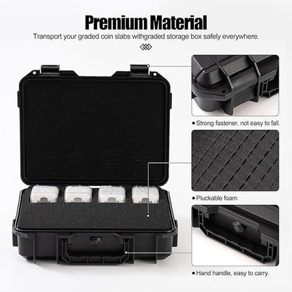 Graded Coin Slab Case Fits PCGS, NGC & More - Travel Holder Case for Storage, Transport, & Organization of Coin Collection/Customizable Pick & Pluck Foam