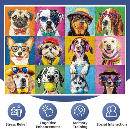 300 Pieces Puzzles for Adults,Large Pieces Multicolor Dogs Puzzle for Kids Teens Seniors,Funny Puppy Theme Jigsaw Puzzles for Kids Ages 8-10 8-12 10-12,Puzzles for Family Game Nights,20.5 x 15 in