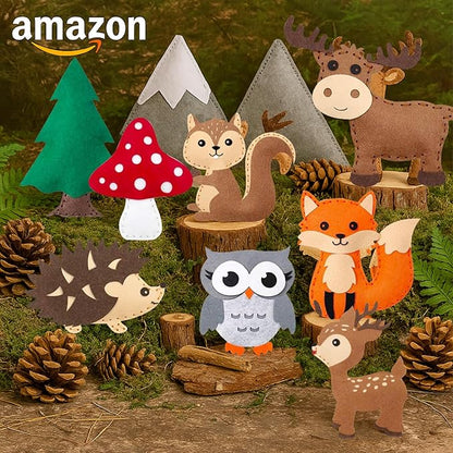 FYXGZZH Kids Beginner Sewing Kit – DIY Stuffed Craft Set with Pre-Cut Felt, Plastic Needle & Embroidery Thread, Educational Arts & Crafts for Boys & Girls Ages 6-12, Woodland Sewing Kit