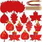 BBTO 50 Pieces Scratch Fall Leaves Colorful Scratch Leaves Paper with Ribbons and Wooden Stylus for Thanksgiving Harvest Party(Red)
