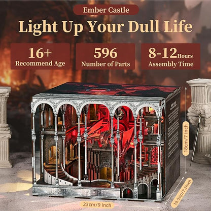 Book Nook Kit, DIY Miniature House Kit for Adults, Teens, Dollhouse Booknook Tiny House Bookshelf Decor with LED Light, Gifts for Family, Friends (Ember Castle)