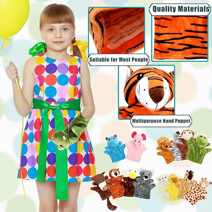15 Pack Safari Animal Hand Puppet Zoo Plush Animal Hand Puppets Elephant Giraffe Bear Monkey Zebra Stuffed Puppet Toys for Kids Adult Show Theater Telling Story Teaching Role Play