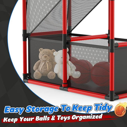 EagleStone Kids Adjustable Arcade Basketball Hoop with LED Lights & Scoreboard, 4 Balls Ball Storage Net, Indoor Outdoor Carnival Basketball Game Set for Boys & Girls Ages 3-12, Pump Included