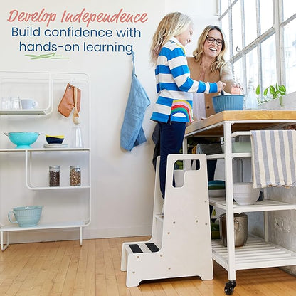 ECR4Kids Reach-Up Step Stool with Handles, Kids Furniture, White Wash