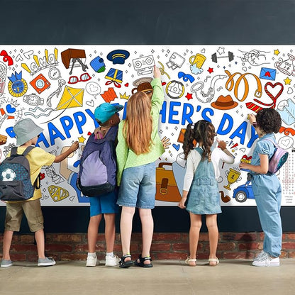 Gatherfun Father's Day Themed Activity Poster/Table Cover - 72" x 31.5" Wall Art for Classroom Wall, School Parties, Happy Father's Day Decorations