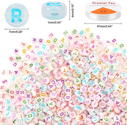 1900pcs Letter Beads, DECYOOL Glow in The Dark Letter Beads, Acrylic Alphabet Beads, with 1 Roll Elastic String for Bracelet Necklace Jewelry Making Supplie