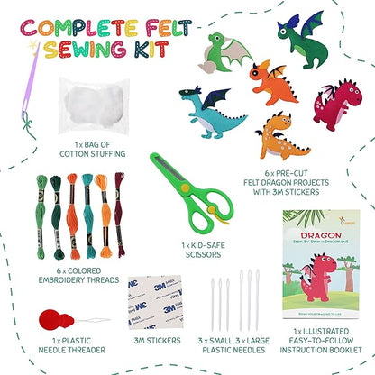 Hummingbird Crafts Sewing Kit for Kids Ages 8-12, Dragons DIY Craft Kits, Christmas Gift, Fun and Educational Sewing Kits for Kids, Sew Your Own Felt Animals