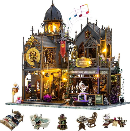 DIY Miniature House Kit: 3D Wooden Puzzle Miniature Kit with LED Lights, Small Tools & Music Box, Tiny House Diorama Building Kit for Adults Teens, Mini Wooden Dollhouse Creative Gift