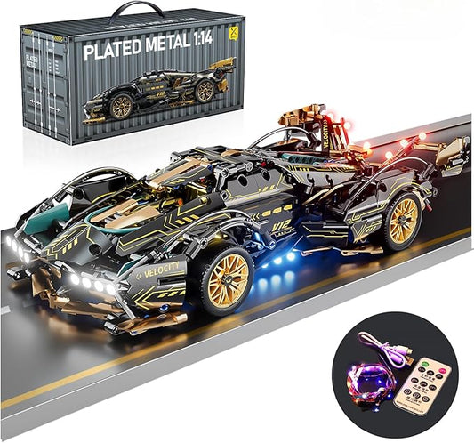 Sport Car Building Block Sets for Adults,Race Car with LED Lights Collectible 1:14 Model Scale Engineering Toy Birthday Gifts for Men Teens Boys 8+ 8-12 12-16 12 13 14
