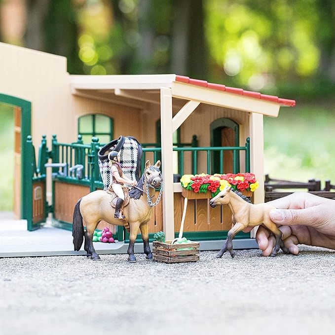 Schleich Farm World - 96PC Riding Center with 2 Horse Figurines, Rider Figure, and Accessories - Screen Free, Realistic Farm Animal Toys for Girls and Boys - Kids 3+ | 42195