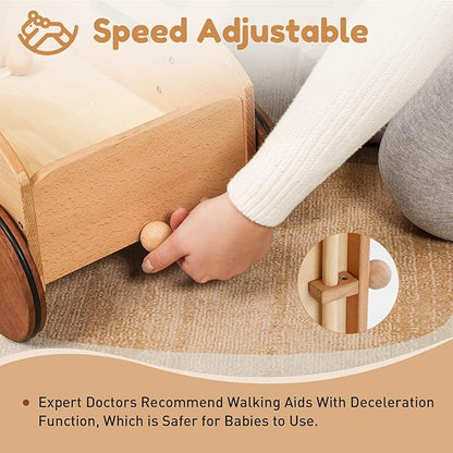 Woodtoe Wooden Baby Walker, Adjustable Speed Baby Push Walker, Montessori Push Toys for Babies Learning to Walk, Educational Walking Toys Gift for Toddler Boys Girls 1 2 3 Years Old