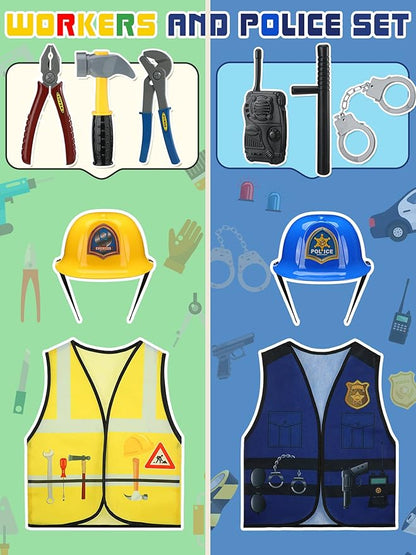 Hungdao 6 Sets Kids Dressing up Costumes, Toddler Dressing up and Pretend for Age 6-10 for Dress up Police,fireman, Doctor,construction Worker, Chef and Explorer