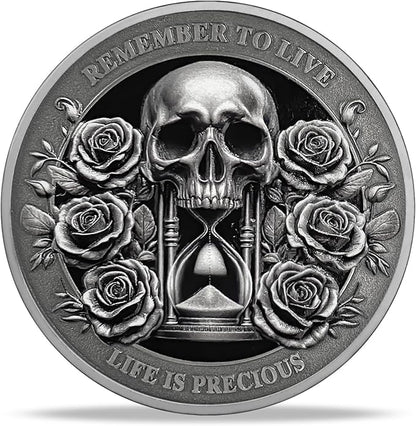 AtSKnSK Memento Mori Coin Momento Mori Coin Skull Coin Stoic Gifts Memento Mori Calendar Living Memento Mori Amor Fati Coin (Memento Mori Coin - 1)