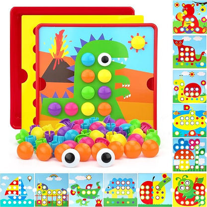 Button Art Toys for Toddlers 3-5 Years Old,Educational Color Matching Mosaic Pegboard & Fine Motor Skills Game,Early Preschool Learning Crafts Activity for Boys & Girls,Gifts for Kids Ages 3+
