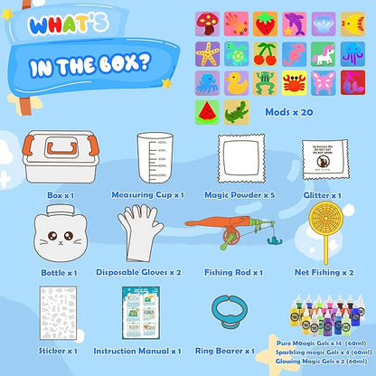 Magic Water Elf Toy Kit, Waters Pets, Aqua Water Gel with 20 Magic Gels and 20 Shape Molds, DIY Squishy Maker Kit, Kids Summer Crafts，Make Your Own Squishies Toys Crafts for Boys & Girls