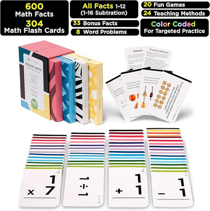 Award-Winning Math Flash Cards Set: 600 Facts for Addition, Subtraction, Multiplication & Division - 10 Fun Learning Games - Perfect for Kids Ages 5-10, Grades 1-6 - Gift-Ready & Teacher-Approved