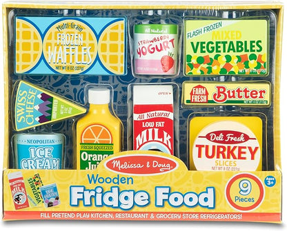 Melissa & Doug Fridge Food, Wooden Play Food for Kids Kitchen Playset, Play Kitchen Accessories, Preschool Toys for Girls & Boys Ages 3+