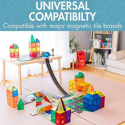 Learn & Grow Magnetic Tiles Road Toppers Set - 40PCs Road Expansion Pack (Tiles not Included), Magnet Car Play Accessories, STEM Building Toy - Construction Toys for Toddlers & Kids Age 3+