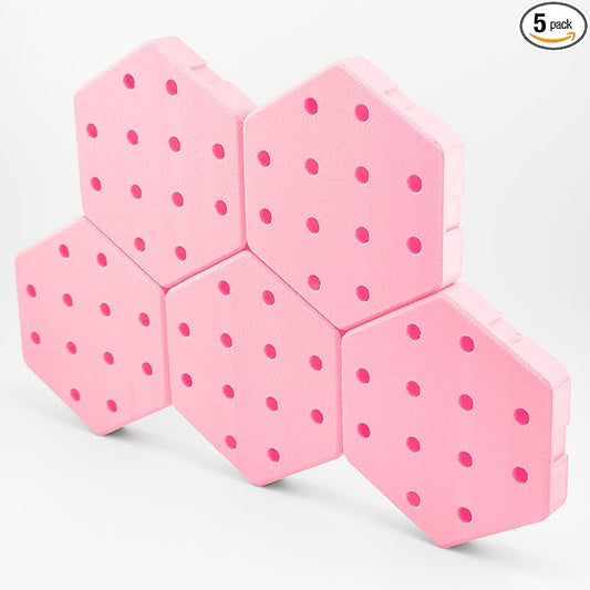 Hexagon Pegboard Tiles, 4.5"x4" Each, 5-Pack, Normal-Sized Holes, Make Custom Designs, Easiest to Mount, Expand Existing Pegboard or Fill in Unused Space, Hexboard (Peony Pink, 4 Inch)
