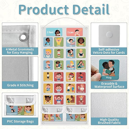 Yoink 81 Cards Feelings Chart for Kids, Emotions Chart Poster for Coping Skills, Mental Health Chart for Toddlers Emotional Learning, Calm Down Corner Supplies Preschool Homeschool Must Haves, White