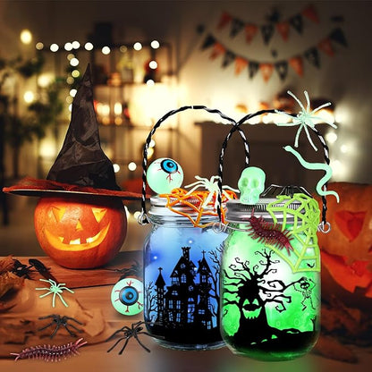 AuroTops Halloween Crafts for Kids,8 Pack Halloween Mason Jar Kit with Accessories for Kids DIY Kit,Art Activities Gifts for Kid Party Favors Decorations for Classroom,Trick or Treat Toy