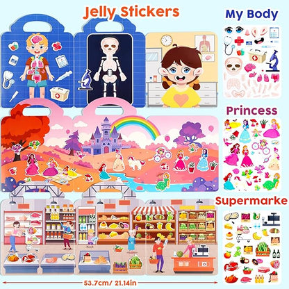ASTARON 6 Pack Reusable Sticker Book, 3D Stickers for Toddlers 3-4 Years, Portable Travel Toys and Busy Book for Kids 3 4 Year Old Girls Boys