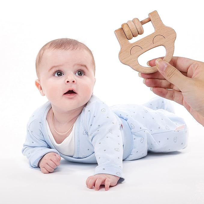 TOWO Wooden Rattles Maracas Baby Toys 6 Months-Organic Eco Toys for Infant Grasping Teething Natural Tether Musical Instrument Shaker Sensory Brain Development Newborn Birth Gift for Boys Girls