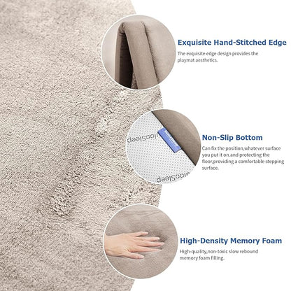 Baby Play Mat for Floor,1.3" Thick Memory Foam Tummy Time Mat,Soft Coral Velvet Nursery Rug,Extra Large Non Slip Crawling Mat for Toddlers,Infants,kids,Yoga Mat,Tatami Mat for Living Room(Beige)