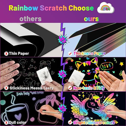 ZMLM Scratch Art Crafts Boys Gifts, 60 Rainbow Scratch Paper Art Gifts for 3 4 5 6 7 8 9 10 Years Old Girls and Boys Kids, Arts and Crafts for Kids 4-6 Birthday Toys and Games Activities Gift (Blue)