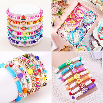 BBita 6680Pcs Clay Beads Bracelet Making Kit, Flat Preppy Beads for Friendship Bracelets, Polymer Clay Beads with Charms for Jewelry Earrings Necklaces Making Kit, Crafts Gifts for Girls Ages 6-12