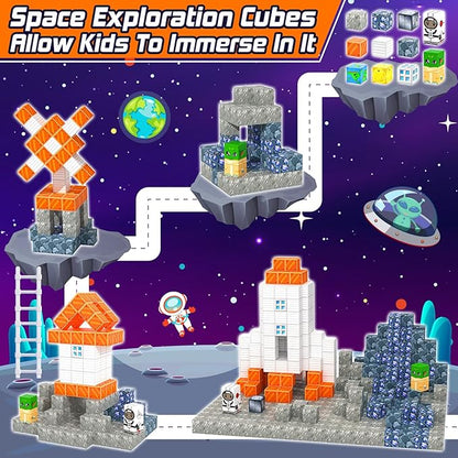 Magnetic Blocks Space Set, Build Mine Magnet World Set, Magnetic Tiles Building Toys for Boys & Girls Age 3-5 5-7, STEM Montessori Sensory Toys for Toddlers Gifts for 3+ Years Old