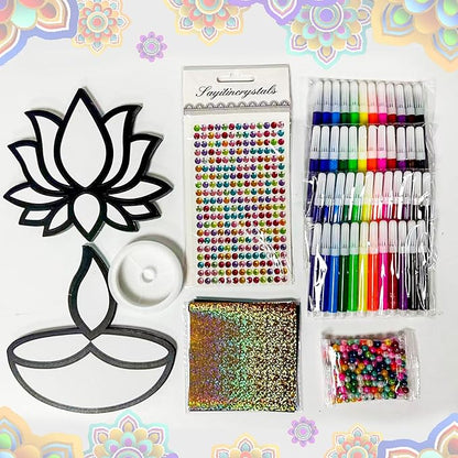Cinrobiye 24 Set Happy Diwali Craft Kits Diwali Party Favors Foil Art DIY Lotus Flower Hanging Ornaments Festival of Lights Deepavali Paint Craft for Indian Temple Sunday Classroom Activity Supplies