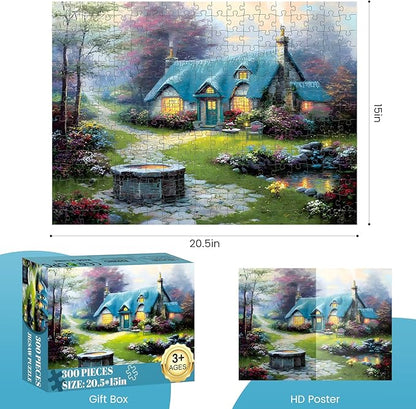 300 Piece Puzzles for Adults, Charming Cottage Jigsaw Puzzles with Flowers and Trees, Relaxing 300 Piece Puzzle, Perfect for Family Time, Wall Decor, Gift for Adults, Kids, Seniors, 20.5 x 15 in