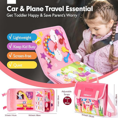 hahaland Montessori Toys for Baby Girls, Busy Board Girl Birthday Gift 17 in 1 Preschool Learning Activities with 12 Life Skill, Number,Shape,Dressup,Animal,Figures,Baby Girl Easter Gifts