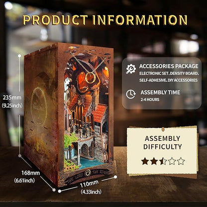 Book nooks DIY Dollhouse Kit for Adults 3D Stereo Assembly Night Light Sensing Wooden Bookend Jigsaw Building Model Gifts for Family,Friends (The Lord The Ring)