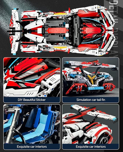 1:10 Race Car MOC Building Kit and Engineering Toy, Adult Collectible Sports Car Technology Car Building Kit, Remote Control Scale Sports Car Model for Adults Men Teens(2277 Pcs)