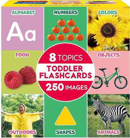 BenBen Flash Cards for Toddlers, 250 Images, Extra Thick Double-Sided Educational Flashcards, Alphabet, Number, Animal, Shape, Color, Preschool Learning Activities, Gift for Kids 1 2 3 4 Years