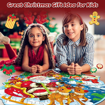 Christmas Floor Puzzle for Kids Ages 3-5 & 4-8, 88 Piece Blue Cardboard Jigsaw Puzzles for Kids, Learning Educational Toys Birthday, for 3 4 5 6 Year Old Girls & Boys