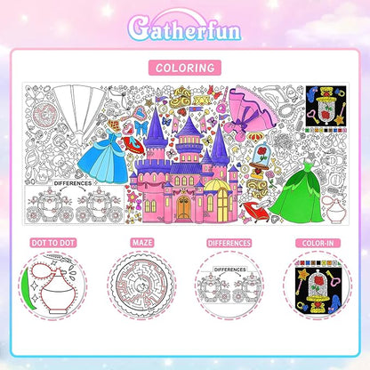 Gatherfun Princess Party Giant Coloring Poster - 31.5 x 72 Inches - Versatile Classroom Wall Decor & Birthday Activity - Princess Poster or Table Cover for School Parties & Special Events