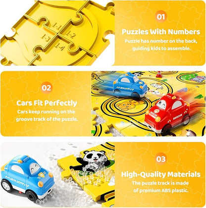 Bennol Puzzle Tracks Car Toys Gifts for 3 4 5 Year Old Boys, 48PCS Puzzle Racer Cars Play Set for Kids Ages 3-5 4-6, Toys Gifts for 3 4 5 Year Old Boys, Puzzle Racer Kids Car Track Set