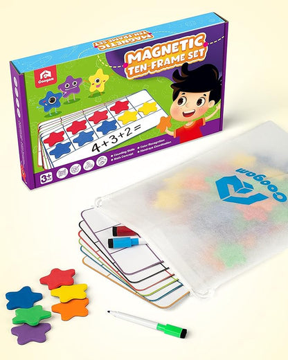 Coogam Magnetic Ten-Frame Set, Math Manipulative EVA Number Counting Games, Montessori Educational Toy Gift for Kindergarten Classroom Kids 3 4 5 Year Old