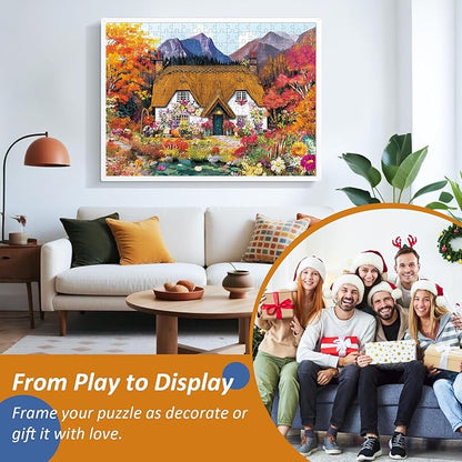 300 Piece Puzzles for Adults,Pumpkin Cottage Puzzles for Kids Teen Adults,Autumn Forest Scenery Jigsaw Puzzle 300 Pieces,Interlock Perfectly Letter on Back,Family Activity Game Night Gifts,20.5x15 in