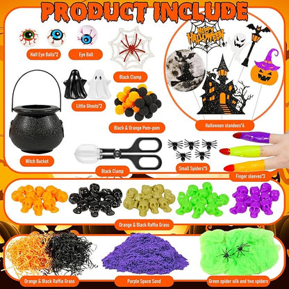 Bbiamsleep Halloween Sensory Bin, 141 Pcs Halloween Sensory Sand Kit with Color Sand for Birthday Party