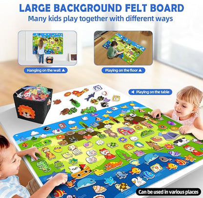 204Pcs Animals Felt Busy Board Story Set with Storage Bag Preschool Large Wall Storyboard Forest Themed Early Learning Interactive Play Kit Wall Hanging Gift for Toddlers Kids 40 X 28 Inch