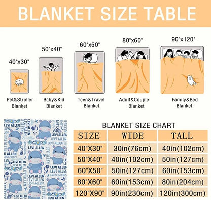 Personalized Baby Blanket for Girls Boys Kids Hippo Custom Baby Blanket with Name Throw Birthday Gift for Toddlers Infants Shower Newborns Nursery Stroller Crib Bed Decor