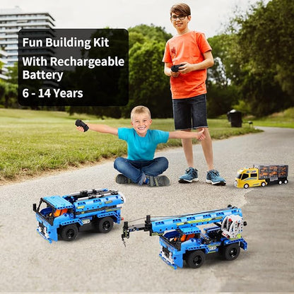 Remote Control Building Toys, 2-in-1 Technic Vehicle Building Kits for Boys Age 8-12, Construction Erector Set Crane Truck Build Model for Boys Girls