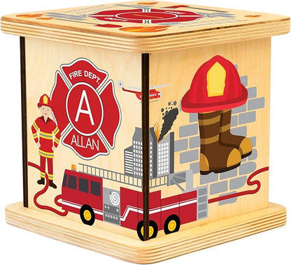 Wooden Piggy Bank for Kids and Adults, Personalized Gift Handmade in USA by BloomOwl, Custom Piggy Bank, Personalized Banks for Kids, Gifts for Baby Boys and Girls (Firefighter)